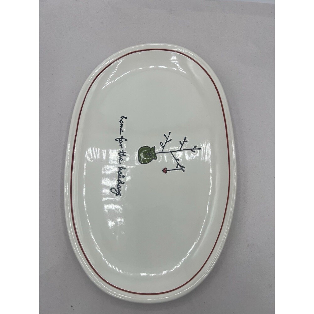 TAG “home for the holidays” Ceramic Oval Serving Platter Twig Tree Heart 12 x 8"
